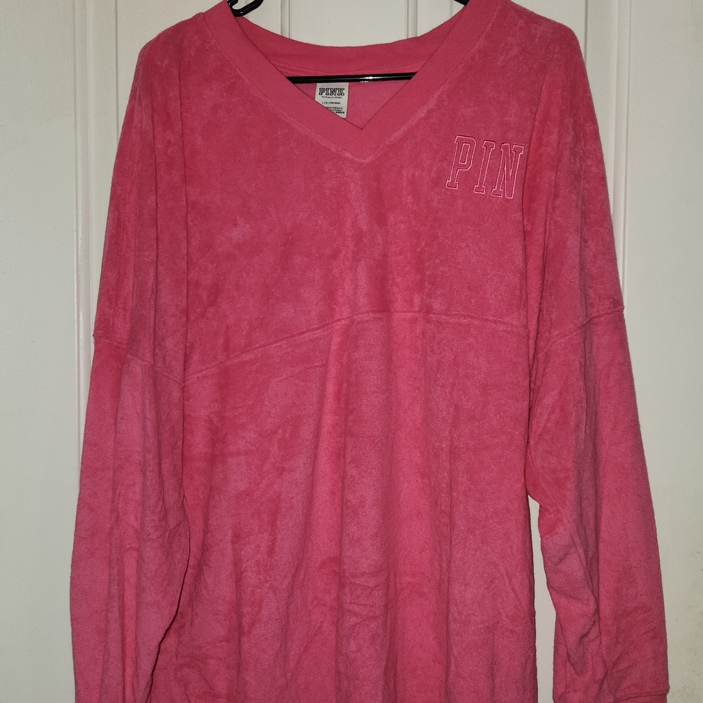 VS Pink Terry V-Neck Long Sleeve Shirt & Shorts Set